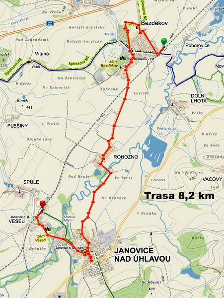 Bezděkov-Rohozno-Janovice město-Janovice nádr. 8,2 km